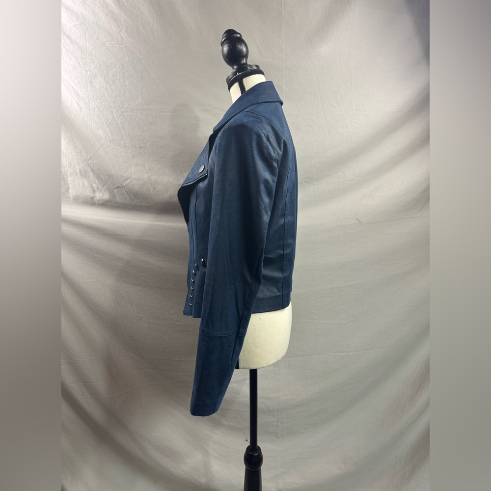 Joseph Ribkoff Studded Vegan Leather Jacket Blue - Picture 6 of 11